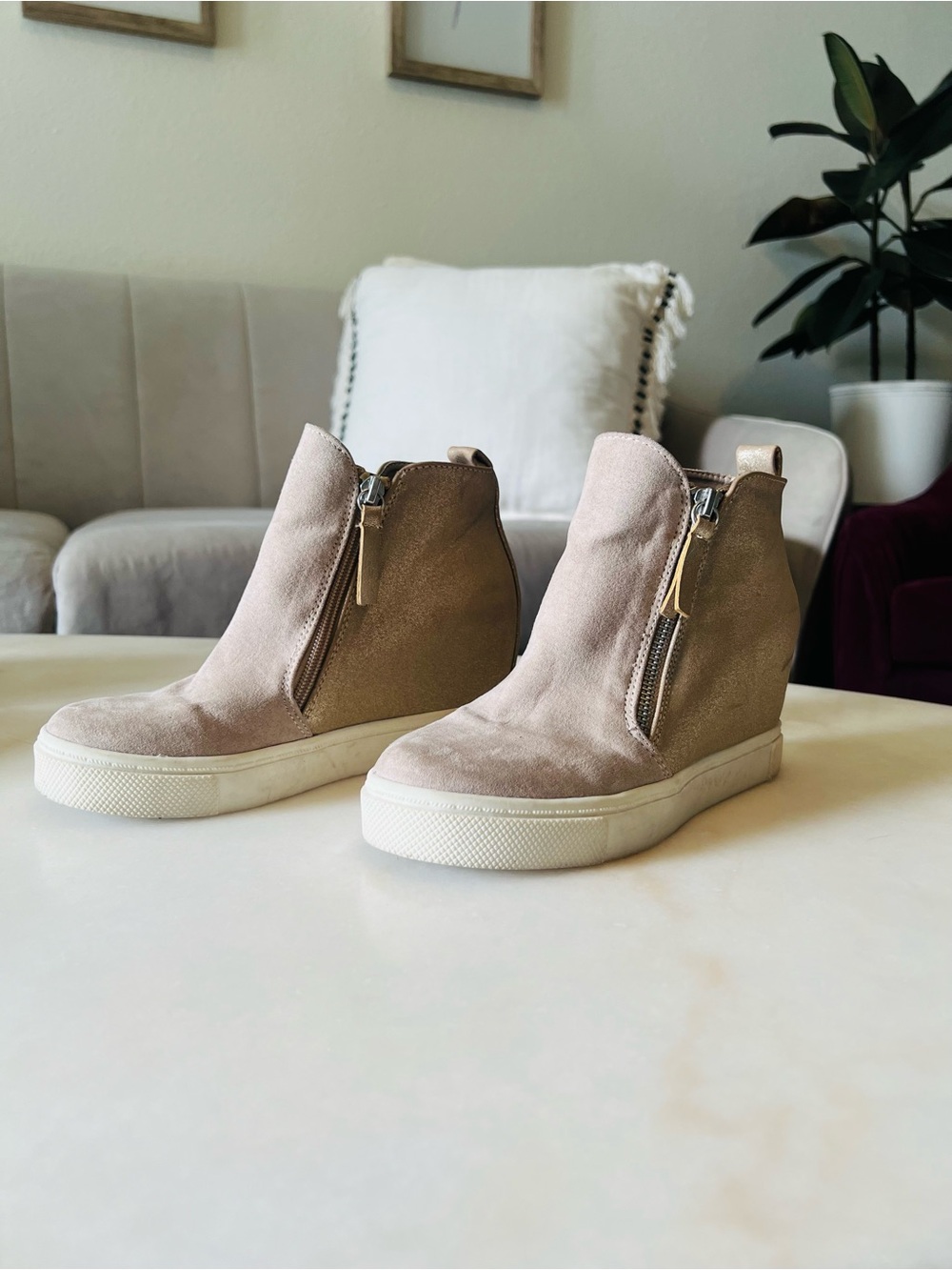 Women’s Suede Slip-On Sneaker Boot in Light Pink - Picture 5 of 10
